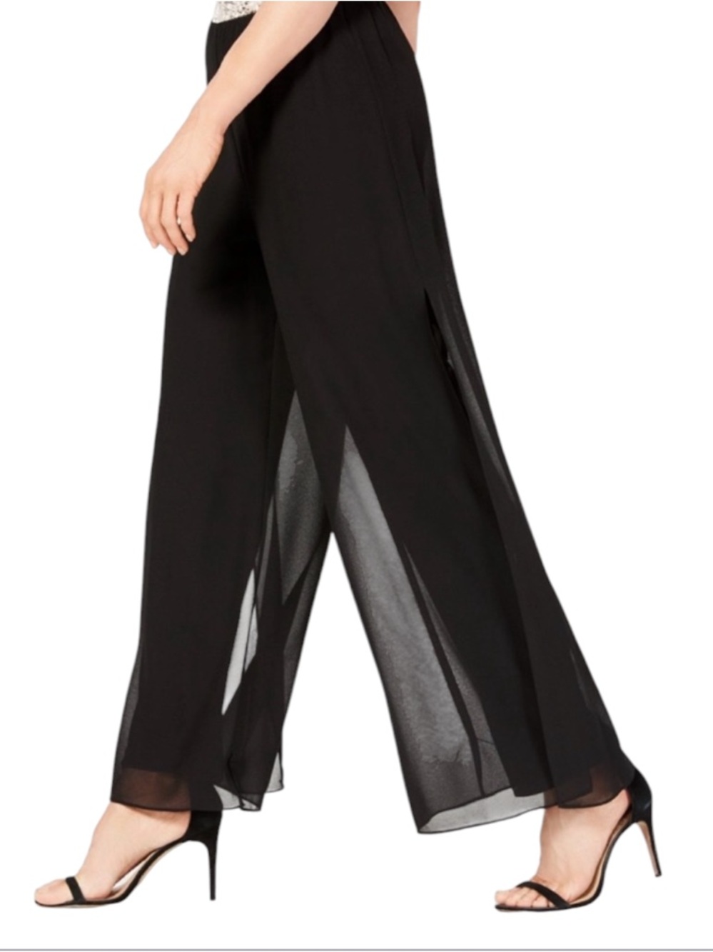 Alex Evenings Elegant Black Sheer Wide-Leg Chiffon Pants Size MP